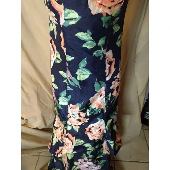 Sequined Hearts Dress Maxi Tiered Ruffled Hem Blue Floral Sz 7 off shoulder Prom - Picture 4 of 14